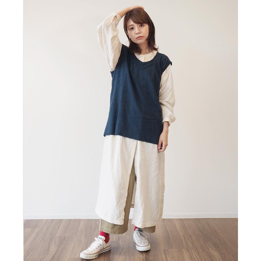 フランス軍 リネン ウール ベスト レディース 藍染め 縹色 鉄紺色