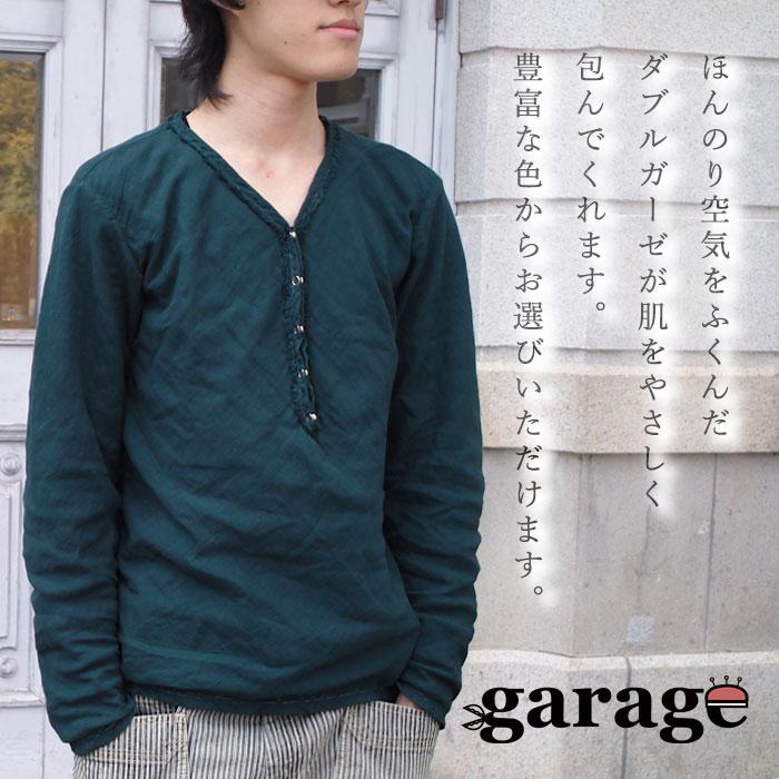 ガーゼ服工房 garage（ガラージ）ダブルガーゼ Vネック前開きTシャツ