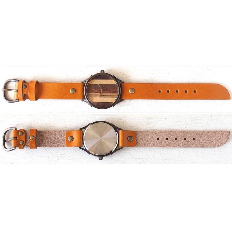 ハンドメイド 木製 腕時計 ストライプ ハンドメイド 木製 腕時計 ストライプ