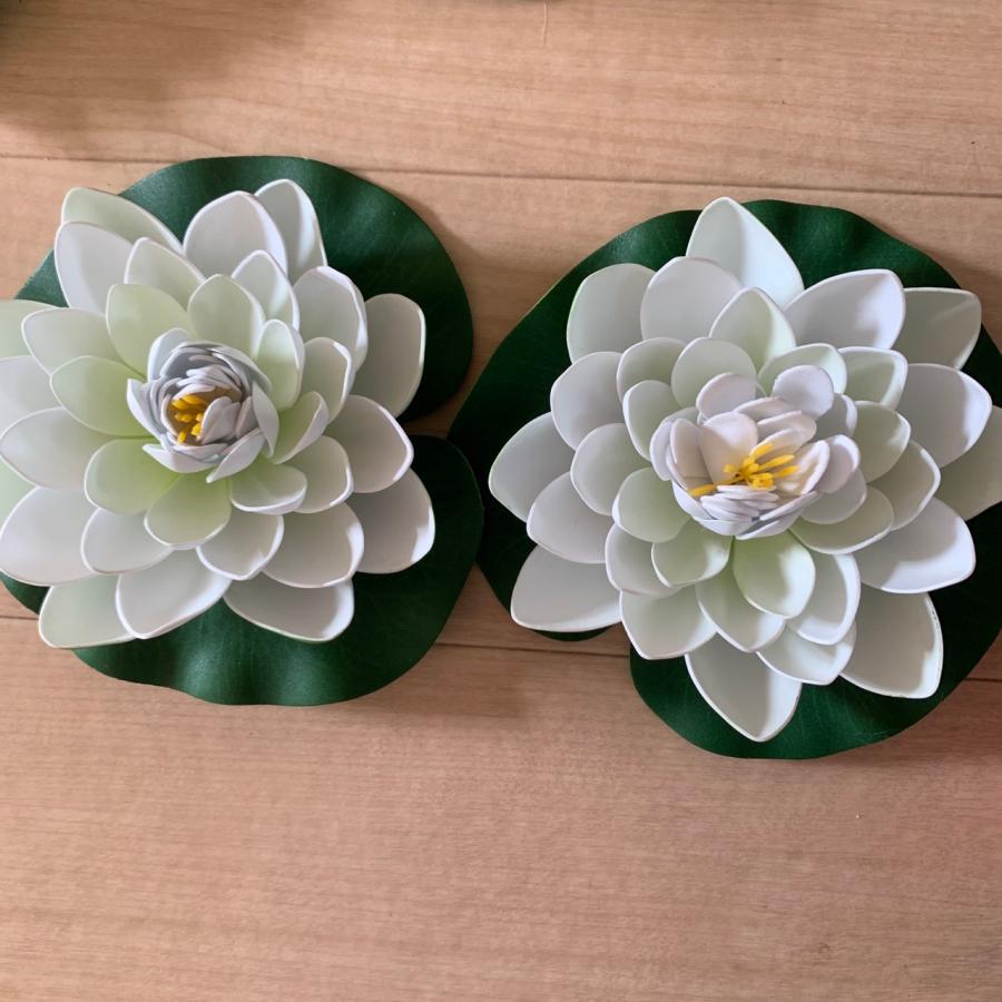 2個セット 白色 造花 人工花 蓮 蓮の花 睡蓮 人工蓮 おしゃれ 直径17cm 中庭 池 水族館 フェイク睡蓮 人工観葉植物 水槽飾り インテリア飾り | 