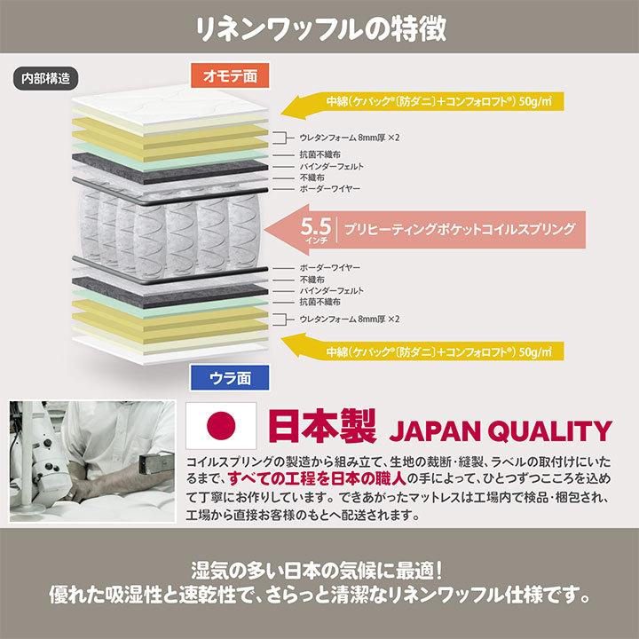 日本製 ポケットコイル マットレス リネンワッフル クイーン Q1 | Craftia クラフティア 国産 ベッドマットレス ベッドマット｜craftia｜03