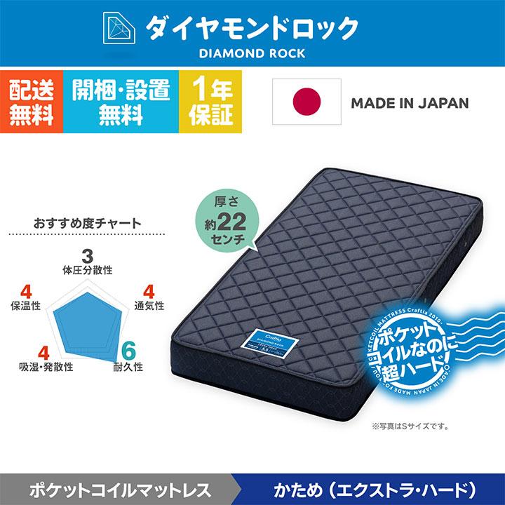 日本製 ポケットコイル マットレス シングルショート ダイヤモンドロック Craftia クラフティア 国産 高品質 ベッドマットレス |  | 01