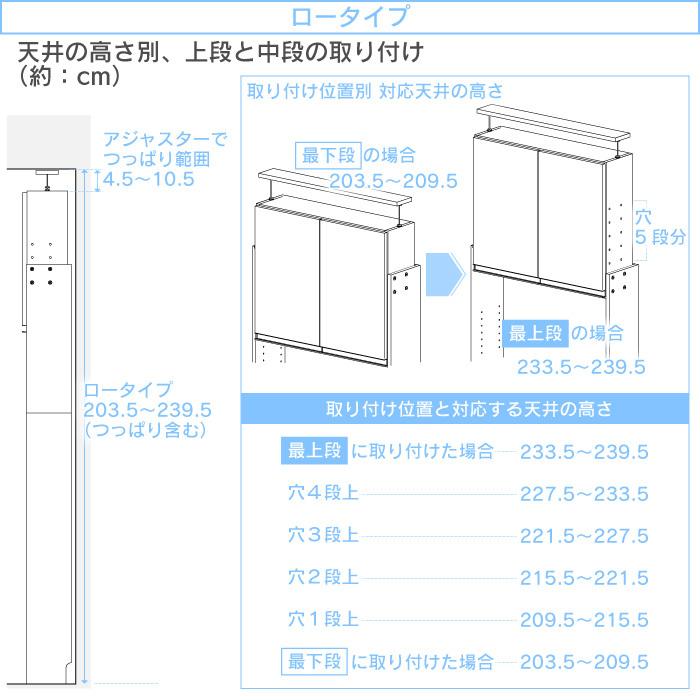 川口工器 ランドリー収納 薄型 突っ張り ラック 幅75 ロー 高さ 約204