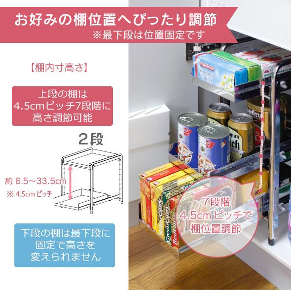 川口工器 シンク下 スライド ラック 棚2段 幅20cm ステンレス棚 川口工器 シンク下 スライド ラック 棚2段 幅20cm ステンレス棚