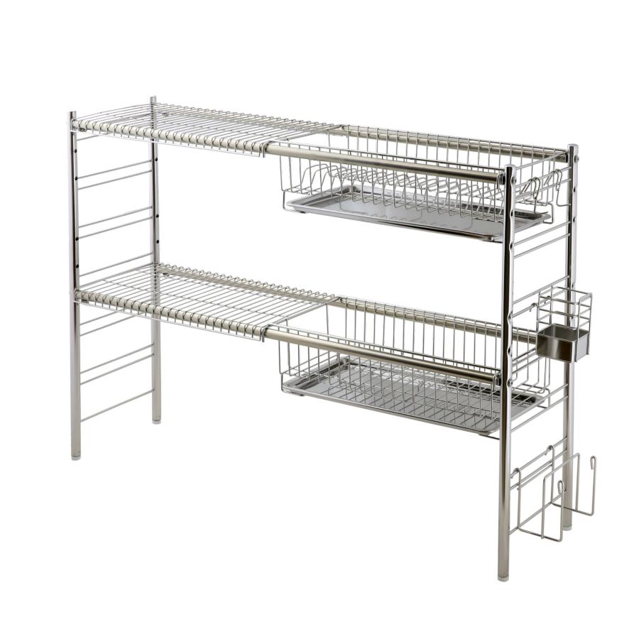 川口工器 水切りラック シンク上 伸縮式 システム 2段 奥行23cm カゴ2