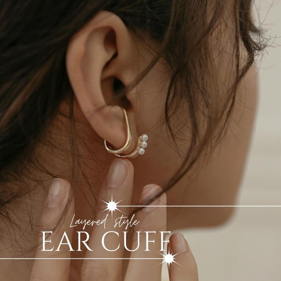 イヤーカフ イヤーカフス イヤカフ 両耳セット 金属アレルギー対応 18K ニッケルフリー ダブルライン パール レディース ジュエリー ゴールド シルバー 送料無料 |  | 03