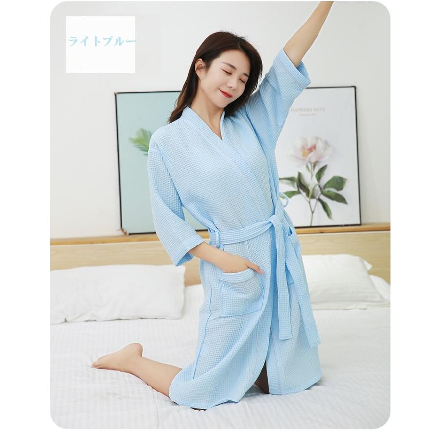 バスローブ ワッフル生地 七部袖 棉 男女兼用 吸水 速乾 お風呂上がり