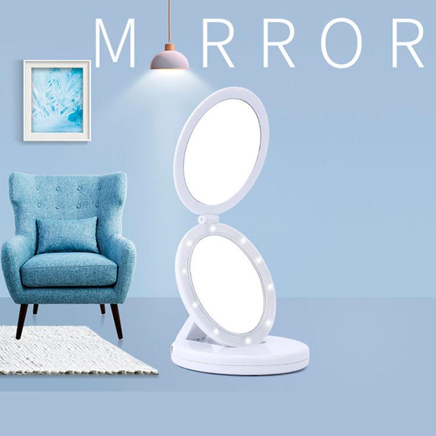 化粧鏡 卓上ミラー 拡大鏡 LED ライト付 スタンドミラー 折り畳み 化粧 鏡 おしゃれ 大きい 女優ミラー メイクミラー LEDミラー 照明 携帯できる 送料無料 |  | 01