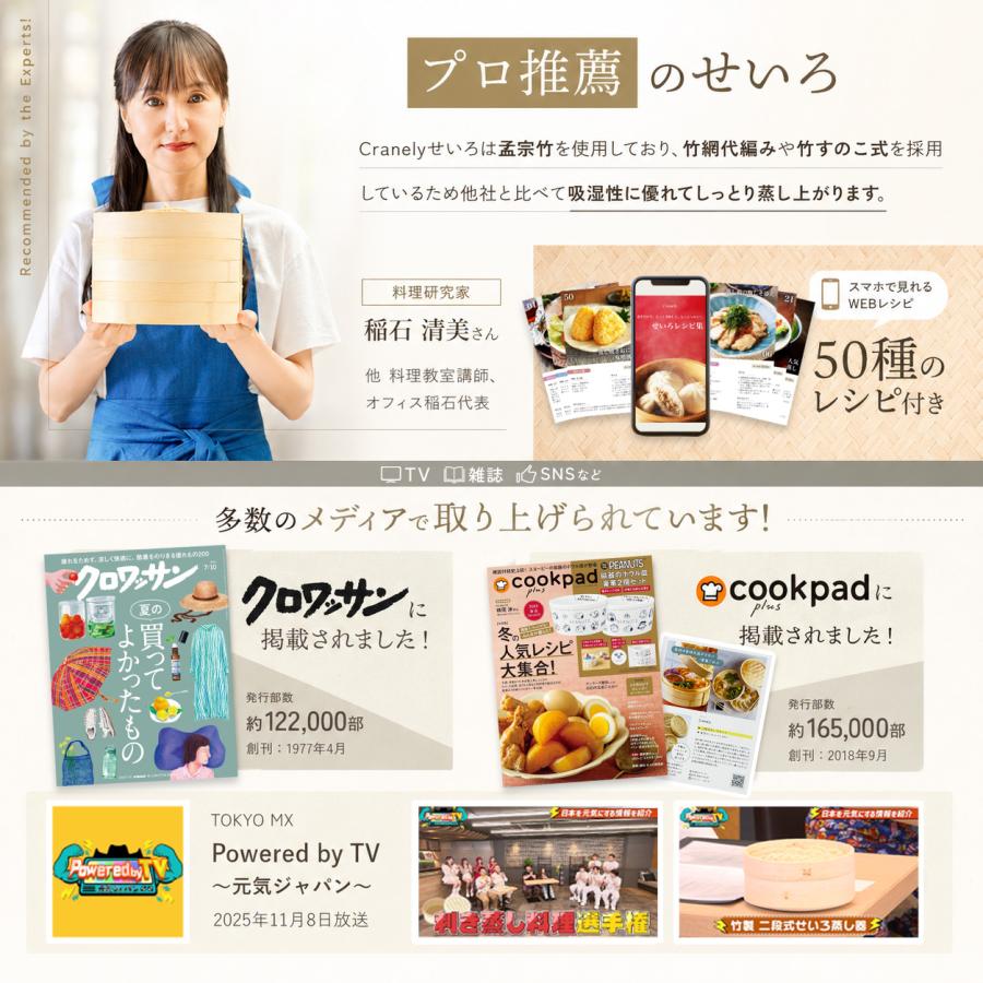 せいろ蒸し器 一式セット 24cm 2段 取扱説明書付き 蓋 中華 点心 天然