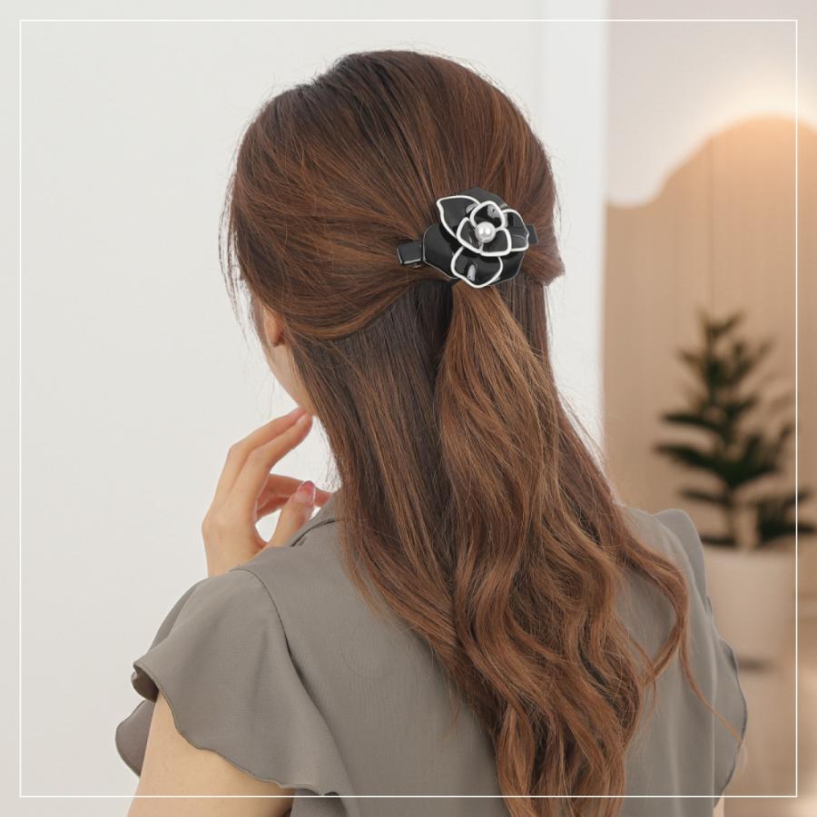 バレッタ ヘアクリップ 花 大人 可愛い 上品 お洒落 髪飾り 髪留め モノトーン エナメル調 挟む 滑り止め 跡が付きにくい 浴衣 アレンジ |  | 05