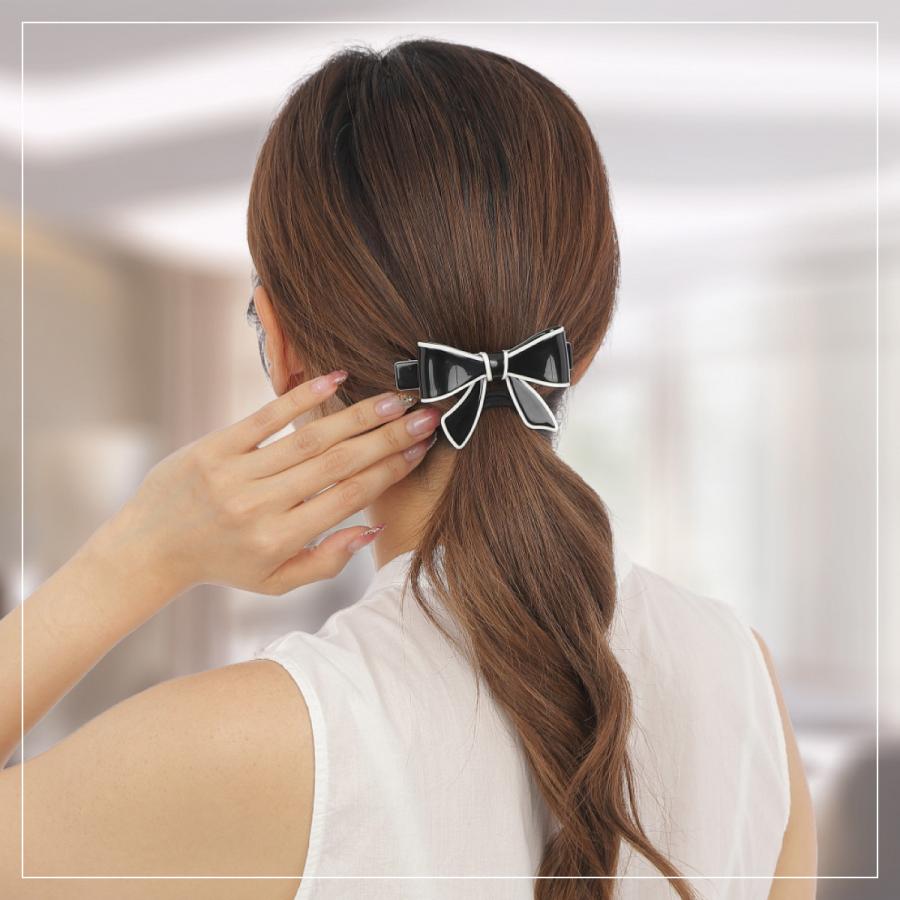 バレッタ ヘアクリップ リボン モノトーン 大人 可愛い 髪飾り 髪留め