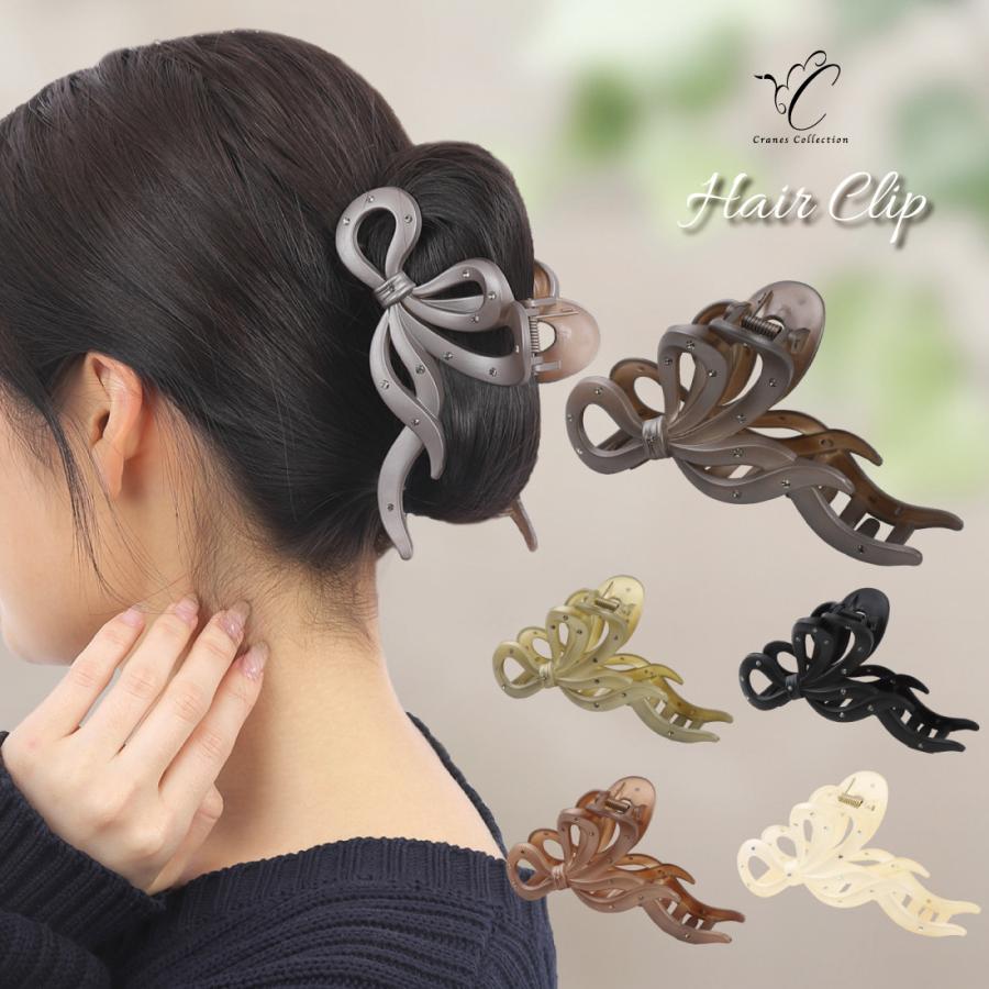 ヘアクリップ 大きめ リボン ラインストーン バンスクリップ キラキラ