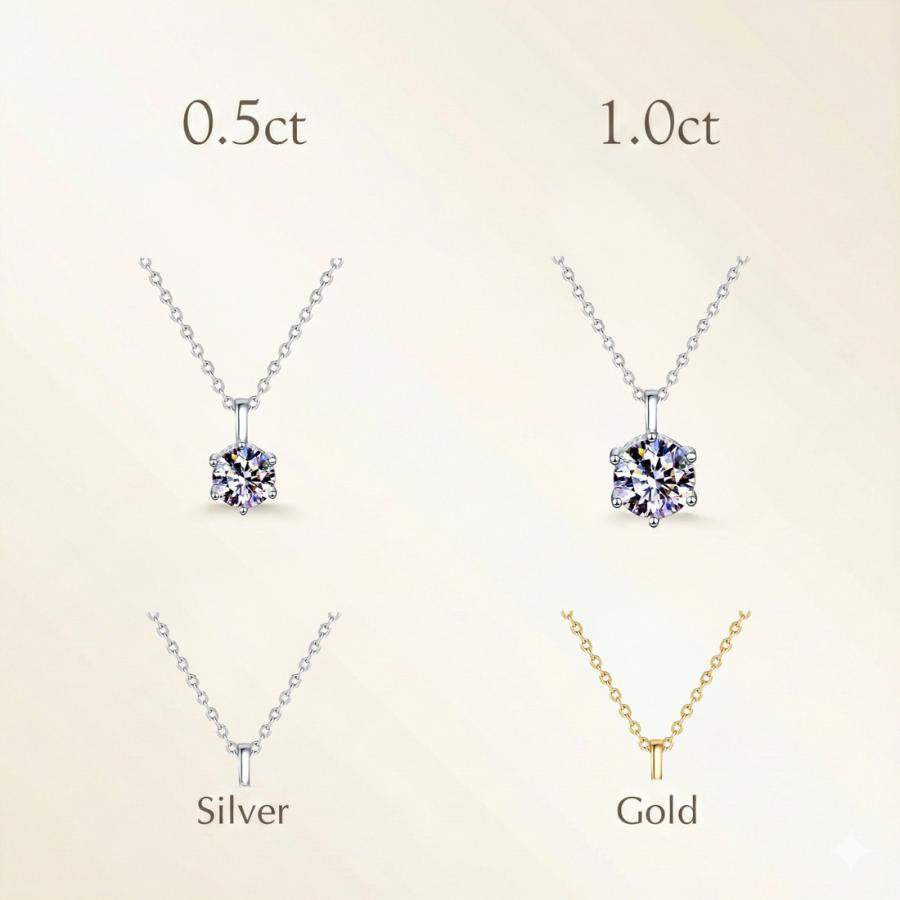 モアサナイト ネックレス 一粒 レディース 0.5ct 1.0ct SV925 プラチナ仕上げ K18ゴールド 金属アレルギー対応 プレゼントの画像
