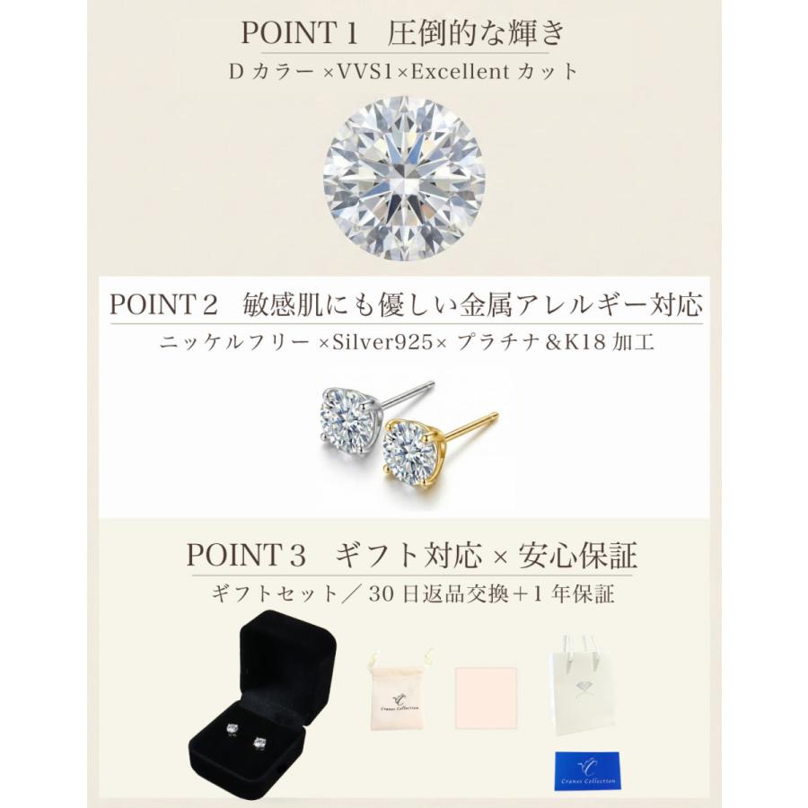 モアサナイト ピアス 一粒 6本爪 0.3ct 0.5ct 1.0ct レディース メンズ 金属アレルギー対応 SV925 プラチナ仕上げ K18ゴールド 両耳用 プレゼント |  | 04