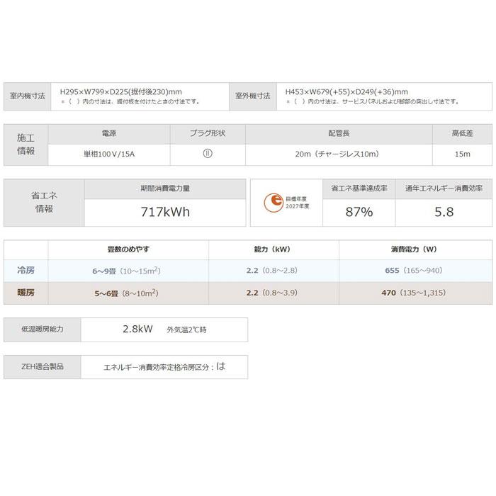 あすつく対応 三菱 エアコン 霧ヶ峰 MSZ-GV2224-W GVシリーズ 2024年モデル 冷暖房 6畳 MSZ-GV2224 ピュアホワイト スタンダードモデル 単相100V MITSUBISHI｜craseal｜02