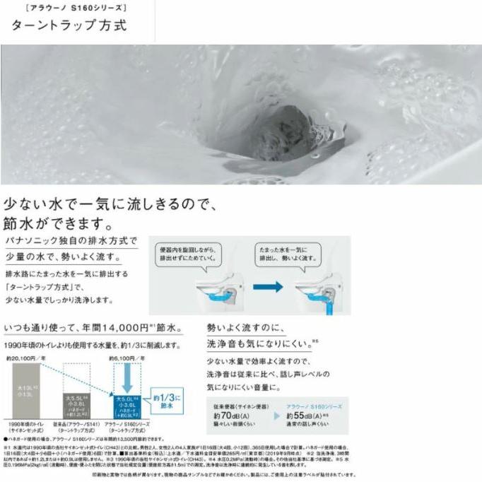 パナソニック アラウーノ XCH1601WSKL 配管 CH160F 床排水 200mm