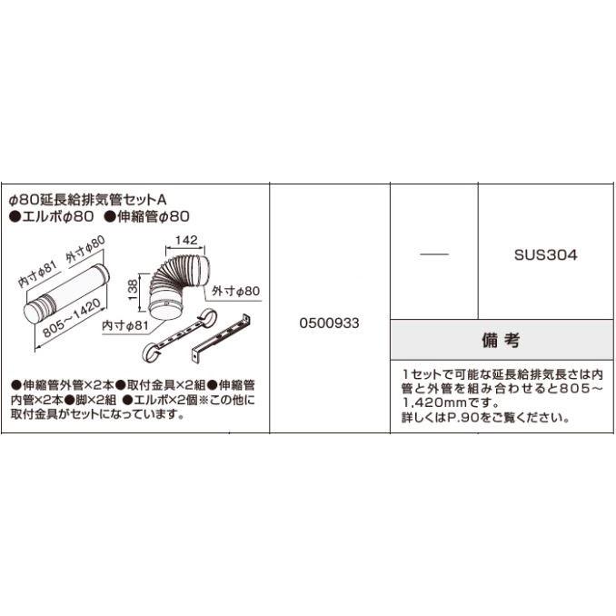 給湯器、ボイラー用、給排気筒　コロナ、ノーリツ等　80Ｄ コロナ QU8-NXLP 標準給排気筒NX 1783008 CORONA : クラシール - 通販