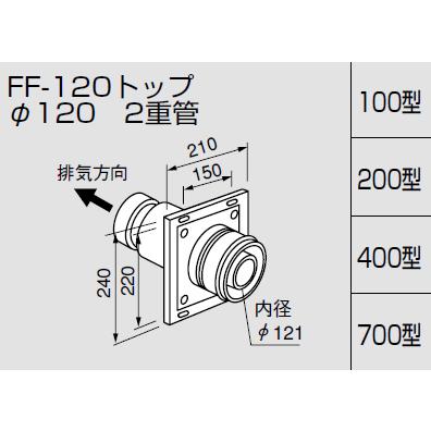 ノーリツ 給排気トップ FF-120トップφ120 二重管/200型 壁厚130〜210 