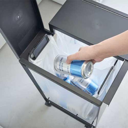 山崎実業 蓋付き 目隠し 分別 ダストワゴン 2分別 ブラック tower ｜ 蓋付き目隠し分別ダストワゴン タワー 2分別 ｜ 山崎実業