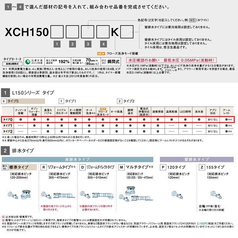 あすつく対応　XCH1500WSK　フラットリモコン　標準タイプ　床排水　配管セット　パナソニック　アラウーノ　CH150F　アプリ対応　L150シリーズ　付　ホワイト