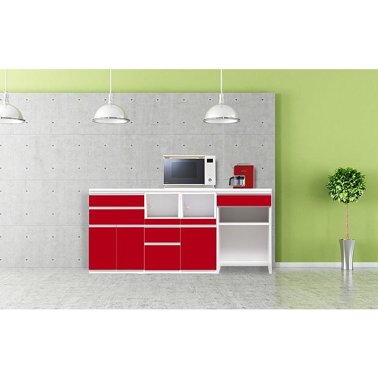 赤と白の食器棚・キッチンカウンター キッチンカウンター 幅200cm カウンター 下 収納 ハイカウンター pm