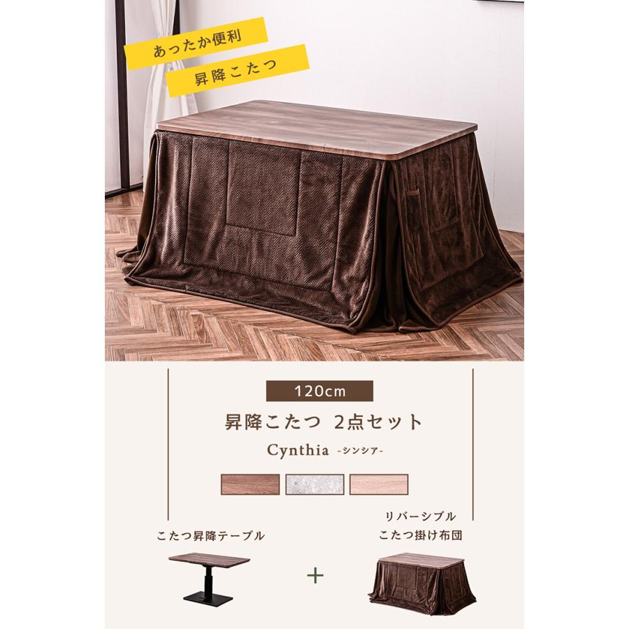こたつセット こたつテーブル 昇降テーブル 幅120cm ハイタイプ 長方形