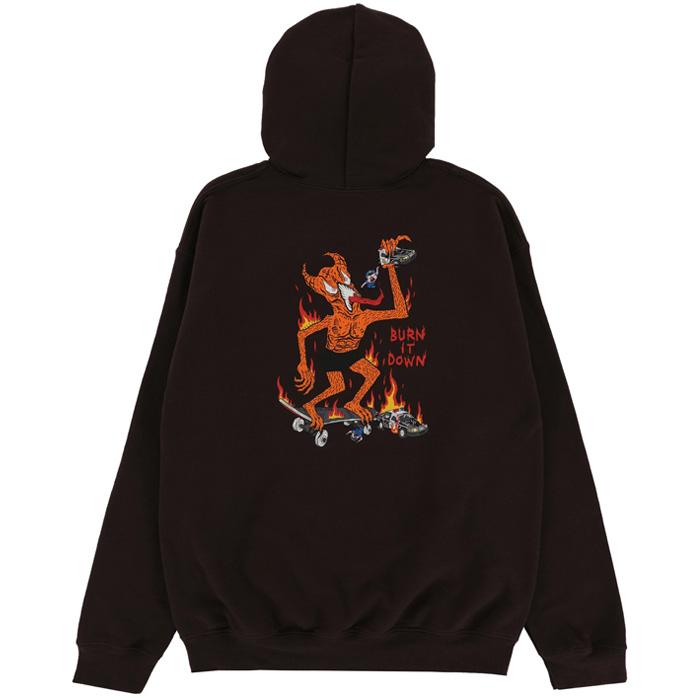 THRASHER BURN IT DOWN HOOD DARK CHOCOLATE パーカー スラッシャー フーディー プルオーバー スケボー SK8 ストリート フード メンズ｜crass｜02