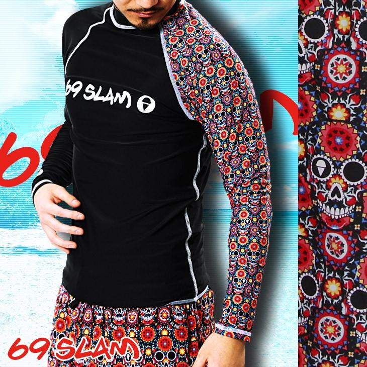 在庫処分セール P15倍 ラッシュガード メンズ 水着 ブランド ラッシュパーカー 速乾性 Flower Skull ロックスラム 69slam Www Yoradio Com