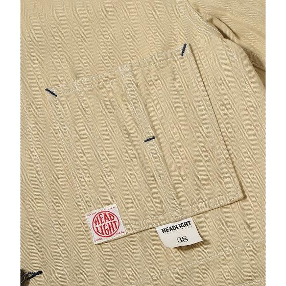 ヘッドライト HEADLIGHT カバーオール HD15908 ランダムヘリンボーン ワークコート ワークジャケット 10oz. RANDOM HBT WORK COAT (ホワイト/ONE-WASH)の画像