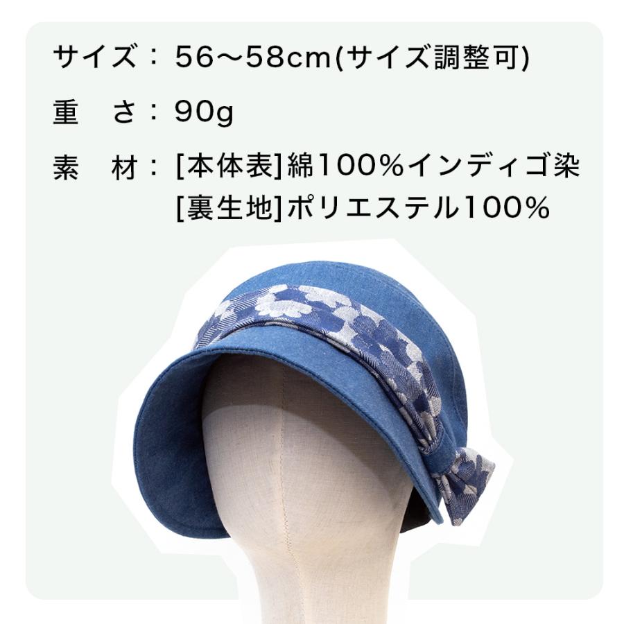 岡山デニム 帽子 レディース ハット 日本製 花柄 UV 紫外線カット