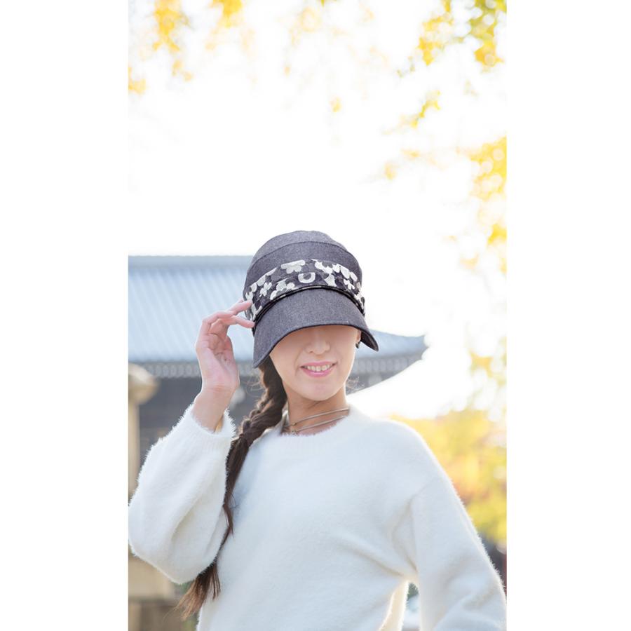 岡山デニム 帽子 レディース ハット 日本製 花柄 UV 紫外線カット