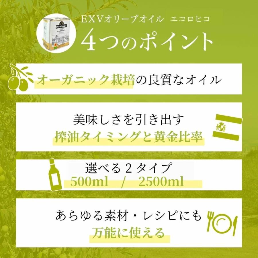 JAS認証 オーガニック オリーブオイル エコロヒコ 有機 エキストラバージン オリーブオイル 500ml オレオエステパ スペイン 業務用 当店限定販売 | Oleoestepa | 04