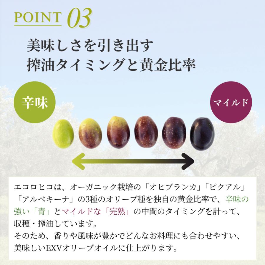 スペイン産 オーガニック エキストラバージンオリーブオイル エコロヒコ と食べるオリーブオイル 3種セット オレオエステパ 有機 JAS認証 残暑見舞い 敬老の日 | crea table | 06
