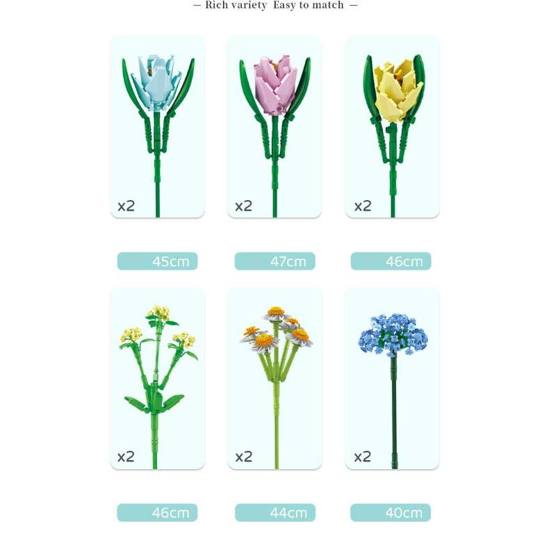 花ブロック　4個セット 4色 母の日 花 ブロック おもちゃ ブロック互換 レゴ フラワー 枯れ