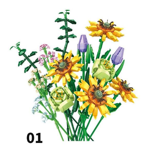 花ブロック　4個セット 4色 母の日 花 ブロック おもちゃ ブロック互換 レゴ フラワー 枯れ