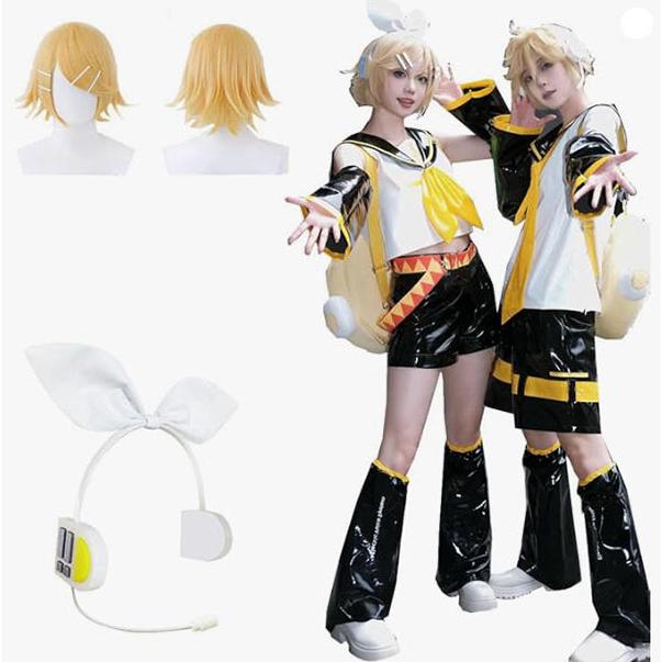 鏡音リン・レン コスプレ衣装 フルセット ウィッグ&イヤホン付属 黄黒