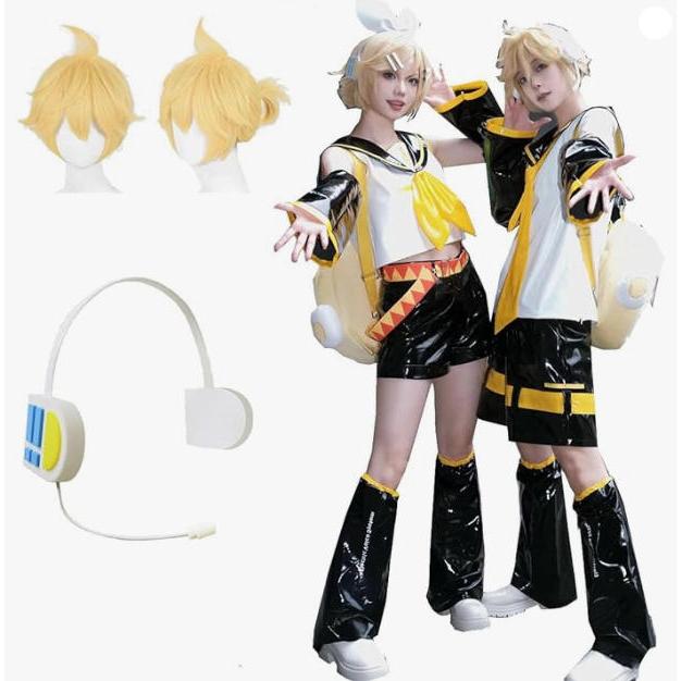 鏡音リン・レン コスプレ衣装 フルセット ウィッグ&イヤホン付属 黄黒