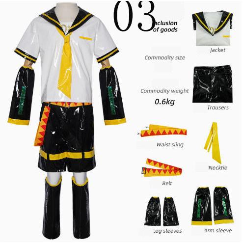 鏡音リン・レン コスプレ衣装 フルセット ウィッグ&イヤホン付属 黄黒