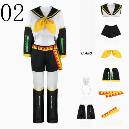 鏡音リン・レン コスプレ衣装 フルセット ウィッグ&イヤホン付属 黄黒