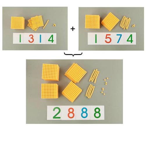 モンテッソーリ　金ビーズ　色ビーズ　数字カード　計算カード　教具セット モンテッソーリ教具 十進法1-1000の金ビーズ 数字カードセット 早期