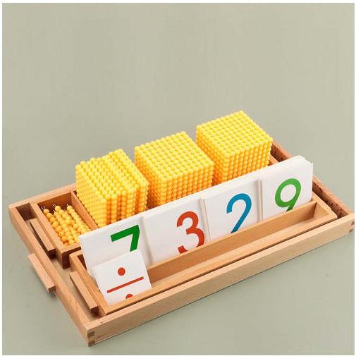 モンテッソーリ教具 十進法1-1000の金ビーズ 数字カードセット 早期