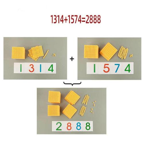モンテッソーリ教具 十進法1-1000の金ビーズ 数字カードセット 早期
