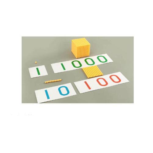 モンテッソーリ教具 十進法1-1000の金ビーズ 数字カードセット 早期