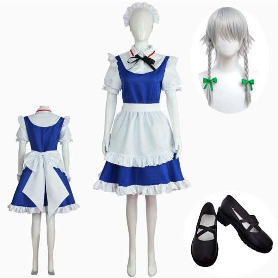 東方Project 十六夜咲夜 コスプレ衣装 ウィッグ靴 コスチューム