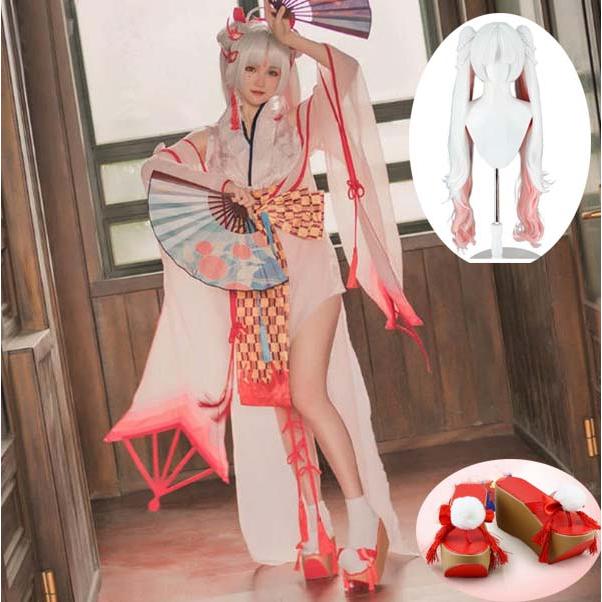 帰終 コスプレ衣装 ＋ 靴 ＋ オーダーウィッグ ＋ 中華扇子 陰陽師 風 SSR 不知火 コスプレ衣装 着物 ウィッグ 下駄 扇子 cosplay