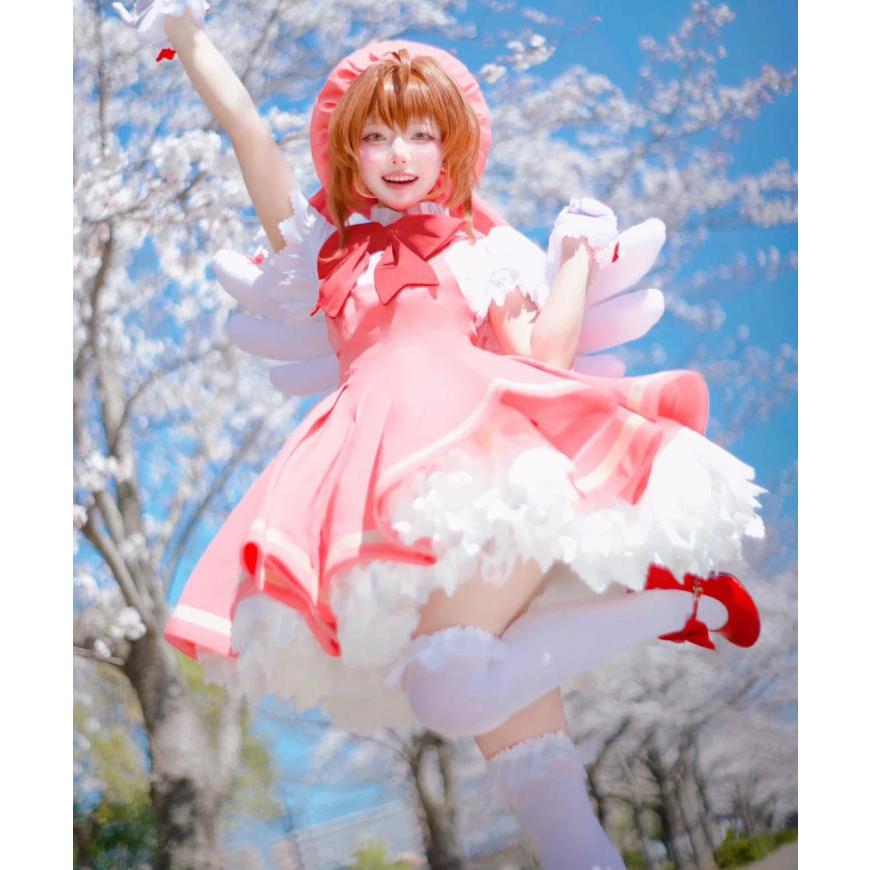 カードキャプターさくら風 木之本 桜 戦闘服 コスプレ衣装 ウィッグ