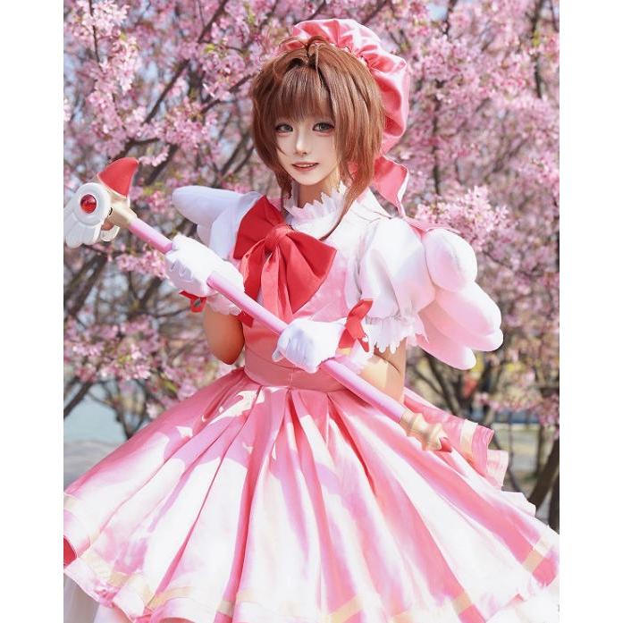 カードキャプターさくら風 木之本 桜 戦闘服 コスプレ衣装 ウィッグ
