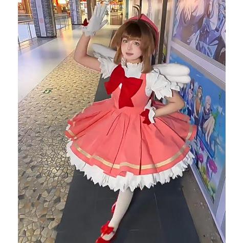カードキャプターさくら風 木之本 桜 戦闘服 コスプレ衣装 ウィッグ