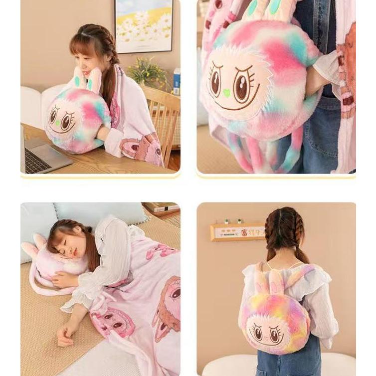 labubuラブブ ぬいぐるみ ブランケット付き ギフト クッション 抱き枕
