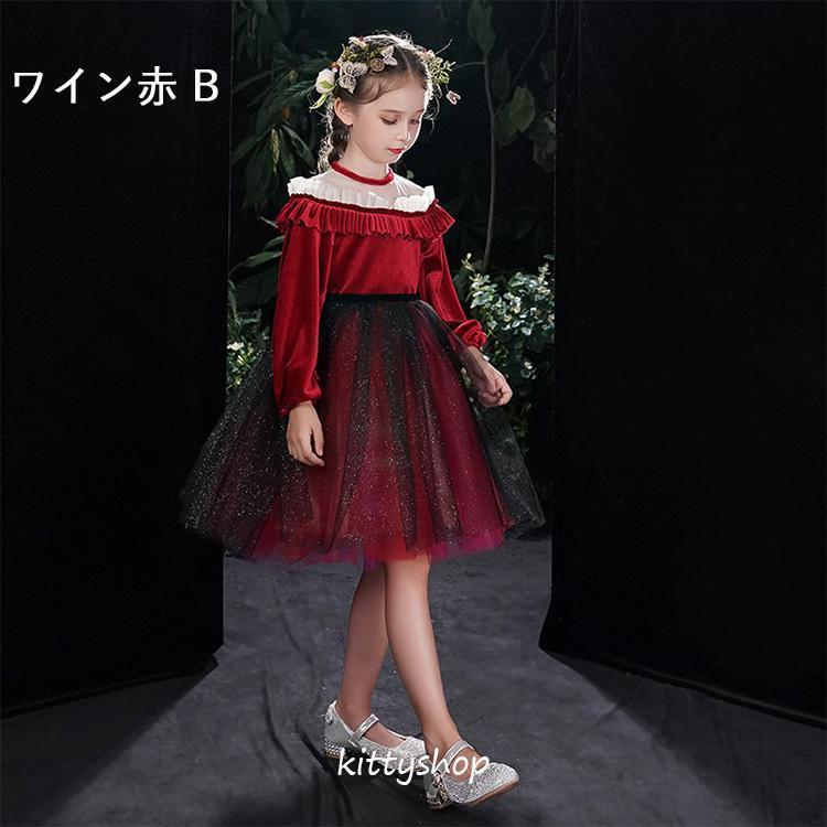 子供ドレス ベロア ベルベット 赤 女児ドレス 入学式 卒業式 キッズ 